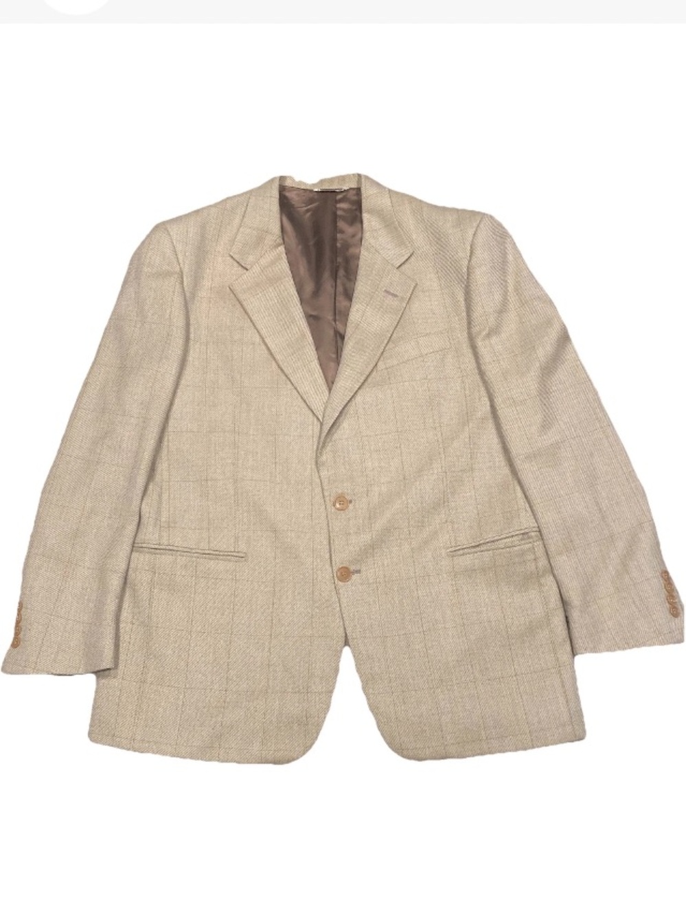 Classic Men's Beige Windowpane Blazer 44R 100% Wool Made in Italy